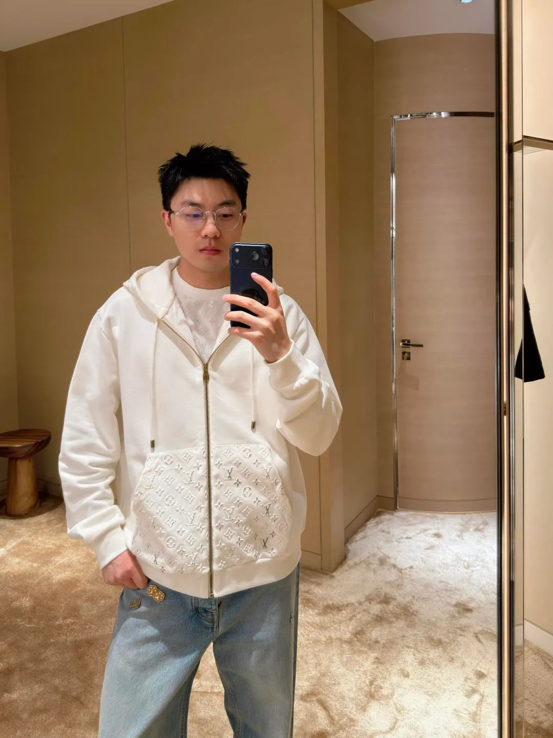 Louis Vuitton/Louis Vuitton presbyopic embossed embossed zipper hooded jacket